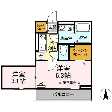 エスポワール(2K/2階)の間取り写真