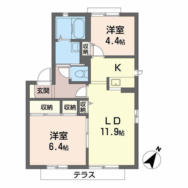 大町ガーデンライフ E棟(2LDK/1階)の間取り写真