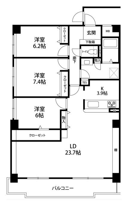 ロイアルヒルズ宮の森(3LDK/1階)の間取り写真