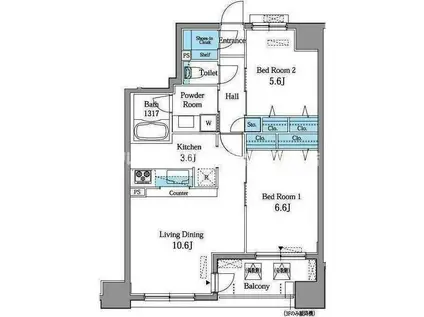 レジデンス横濱リバーサイド(2LDK/11階)の間取り写真
