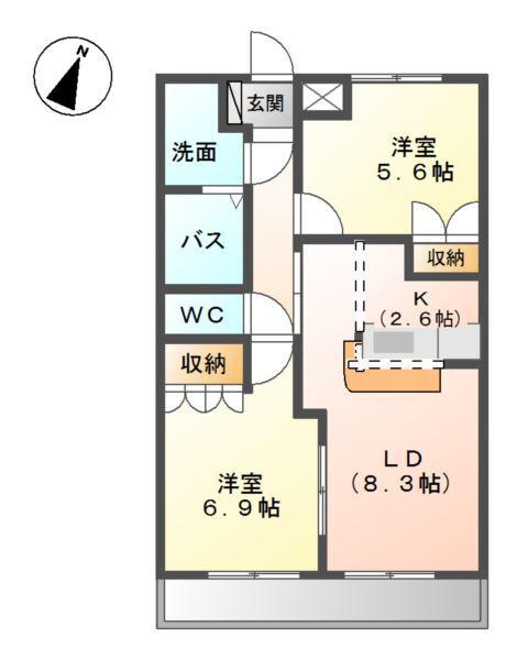 クリアーメゾンB・S(2LDK/2階)の間取り写真