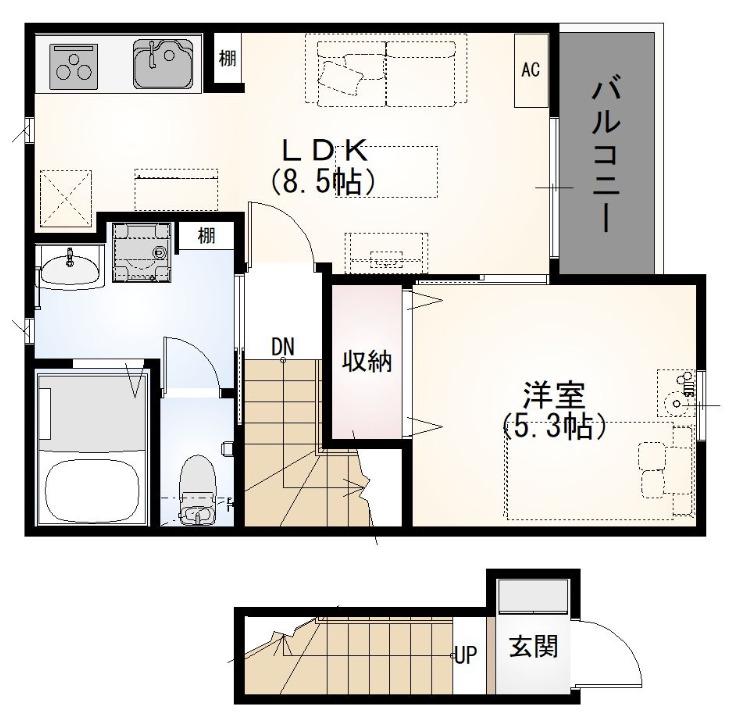 ロタス中島アパート(1K/2階)の間取り写真