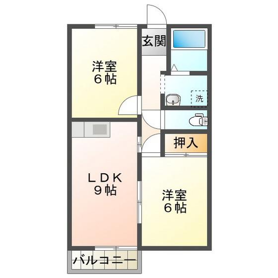 フォンティーヌA棟(2LDK/1階)の間取り写真