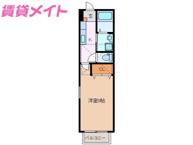 TOP HOUSE羽津II(1K/2階)の間取り写真