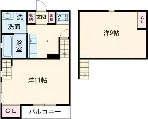 ココカラハウス南佐古 B(1SK/2階)の間取り写真