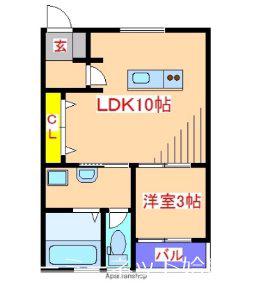 リヴェールコート姶良 B棟(1LDK/1階)の間取り写真