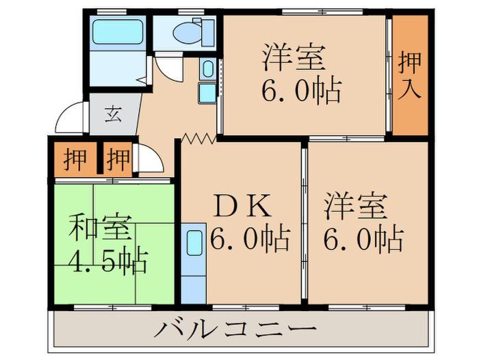法月ハイツ(3DK/1階)の間取り写真