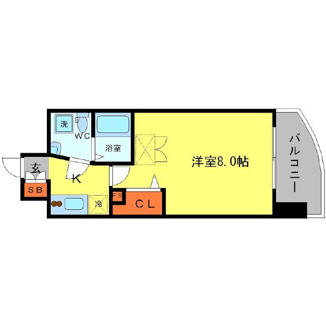 AFFLUENCE難波(1K/9階)の間取り写真