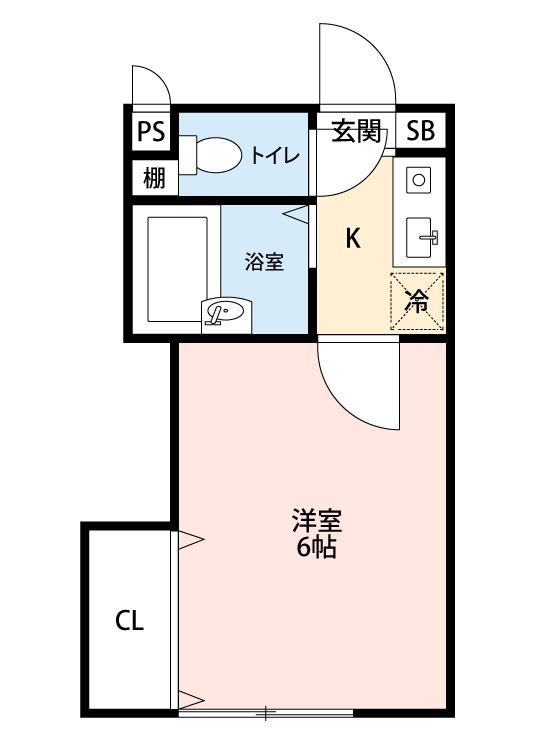 ロッシェル若松3号棟(1K/2階)の間取り写真