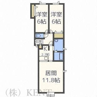 ベルヴュ西野(2LDK/1階)の間取り写真