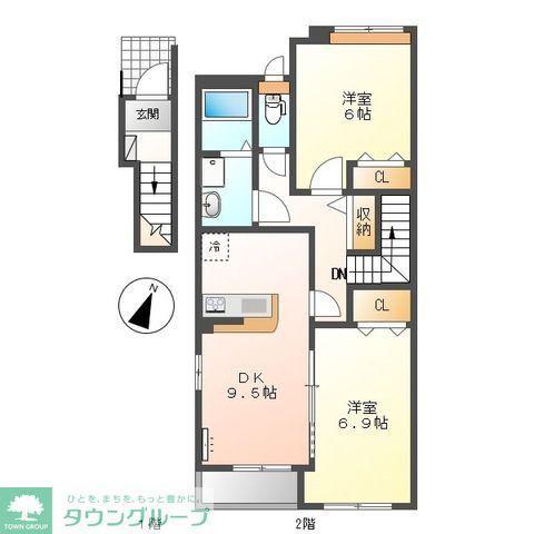 ベルクラージュ(2DK/2階)の間取り写真