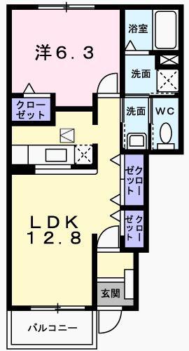 フローラ砥堀B(1LDK/1階)の間取り写真