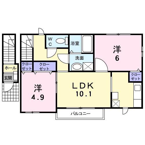 ニュークレストール・ノブA棟(2LDK/2階)の間取り写真