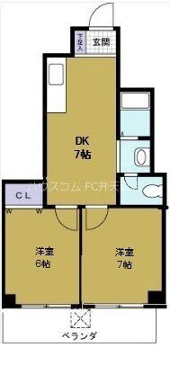 スカイハイツ(2DK/6階)の間取り写真