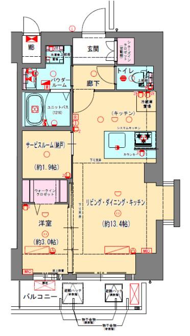 プレサンスNEO九条ディアシス(1SLDK/4階)の間取り写真