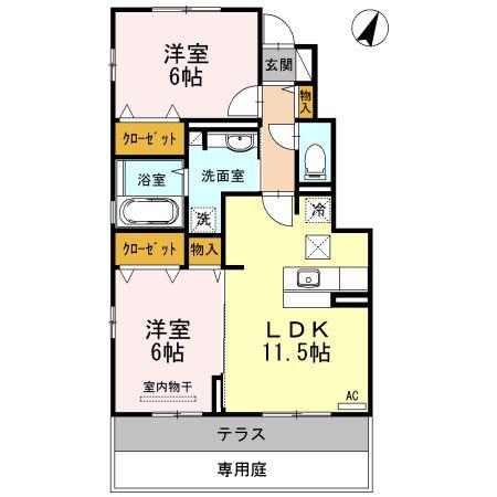 メルヴェーユII(2LDK/1階)の間取り写真