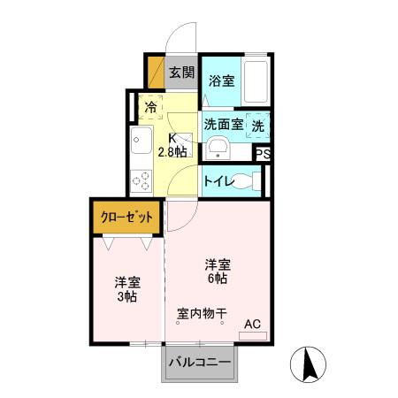 ル・シエル A(2K/1階)の間取り写真