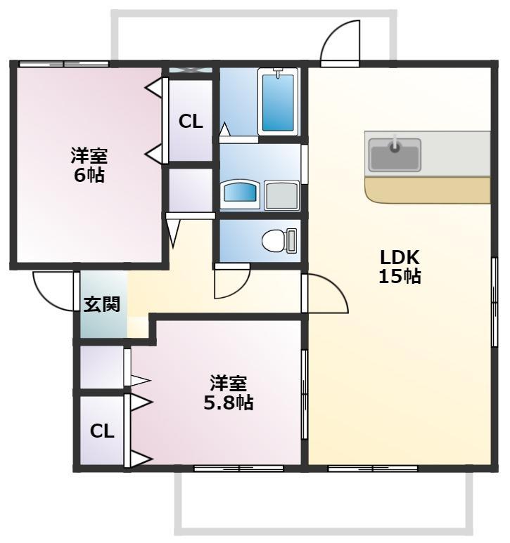 ウィズダムハウス II(2LDK/2階)の間取り写真