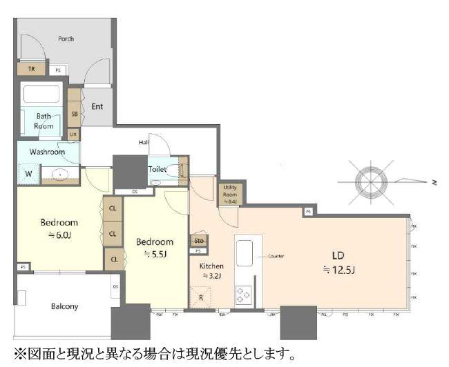 ドゥ・トゥールE棟(2LDK/36階)の間取り写真