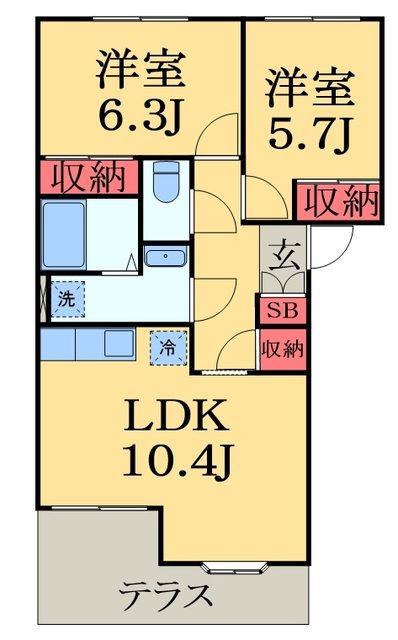 ソレイユ(2LDK/1階)の間取り写真