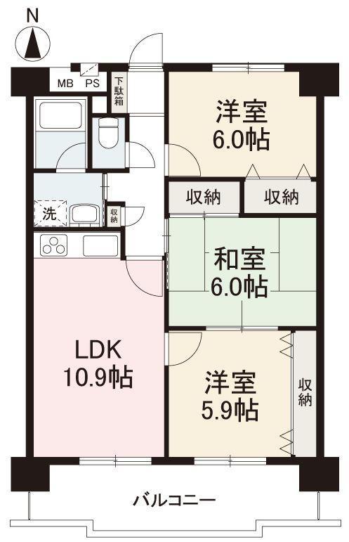 マンション フジタ(3LDK/7階)の間取り写真