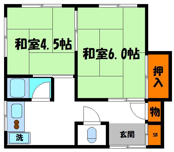 晴美荘(2K/2階)の間取り写真