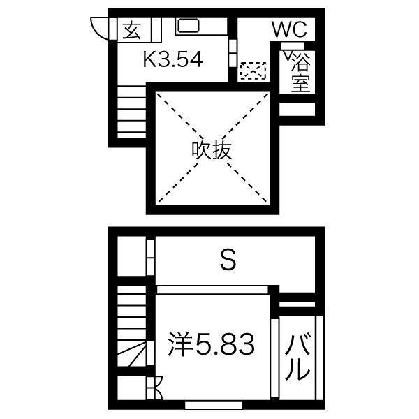 ヒューマンスクエア厨川(1SK/2階)の間取り写真
