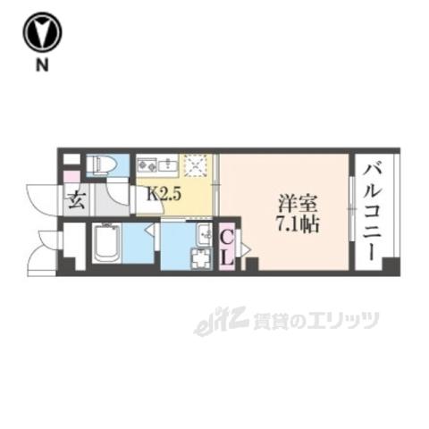 アルファクラージュくずは3(1K/4階)の間取り写真