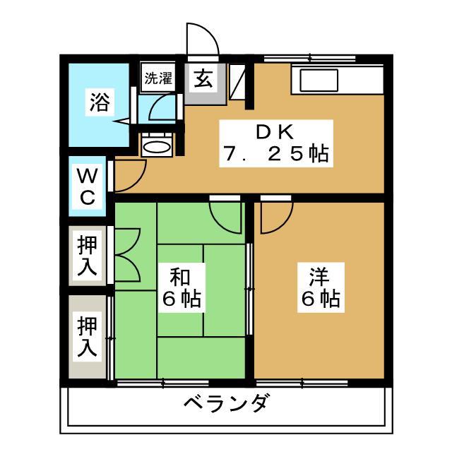 グリーンハイムTWO(2DK/2階)の間取り写真