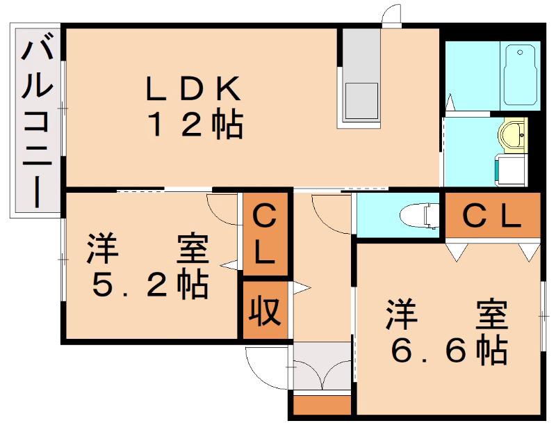 シャーメゾンサンライズA棟(2LDK/2階)の間取り写真
