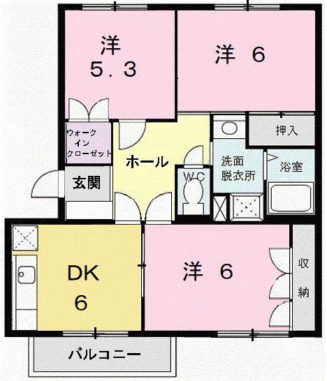 グランドパレス一ツ木C(3DK/1階)の間取り写真