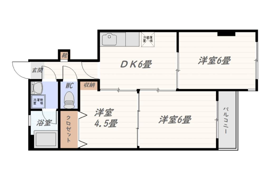 SUPERRICHI314新屋敷(3DK/6階)の間取り写真