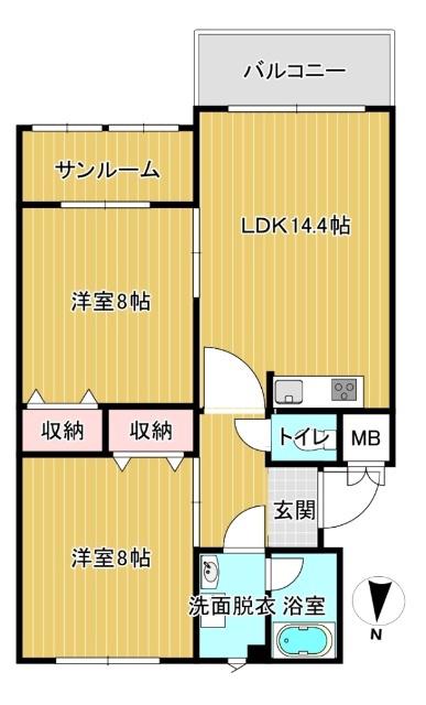 レジデンス最上(2LDK/2階)の間取り写真
