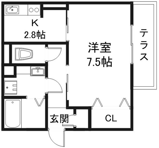 グランシャリオ二町A棟(1K/1階)の間取り写真