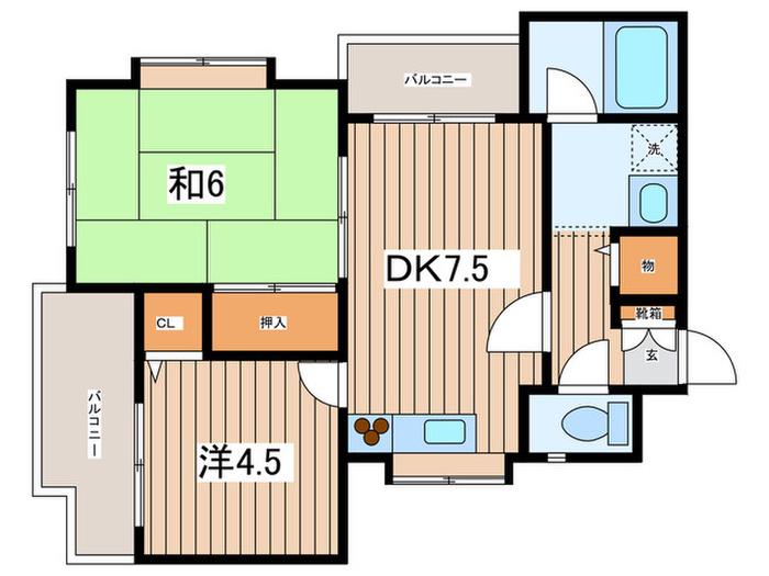 コラール大倉山(2DK/4階)の間取り写真