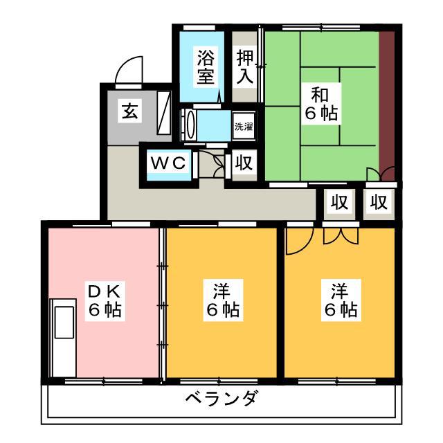 アルカディア(3DK/2階)の間取り写真