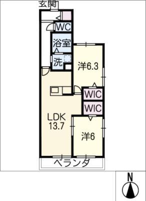 RIGEL市山(2LDK/2階)の間取り写真