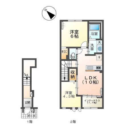 グランコート 寄木戸 2LDK(2LDK/2階)の間取り写真