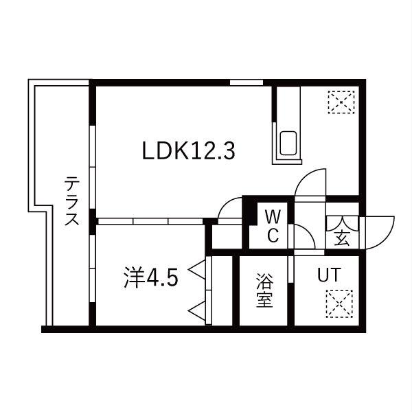 GA-千歳緑町1丁目MS(1LDK/1階)の間取り写真