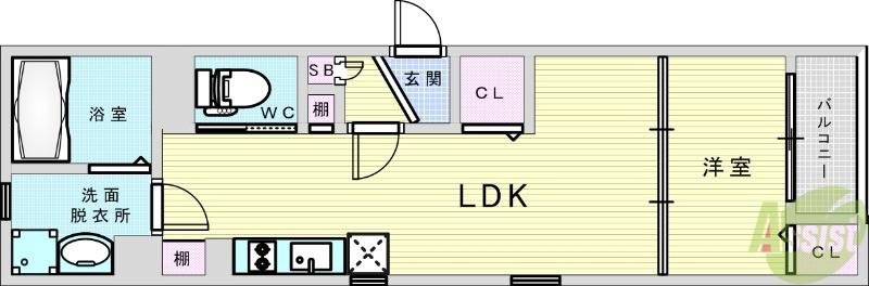 キャッスルコート大阪ザ・グランドパレス(1LDK/3階)の間取り写真