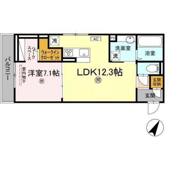 広島電鉄宮島線 廿日市市役所前駅(平良) 徒歩7分 3階建 築3年(1LDK/2階)の間取り写真