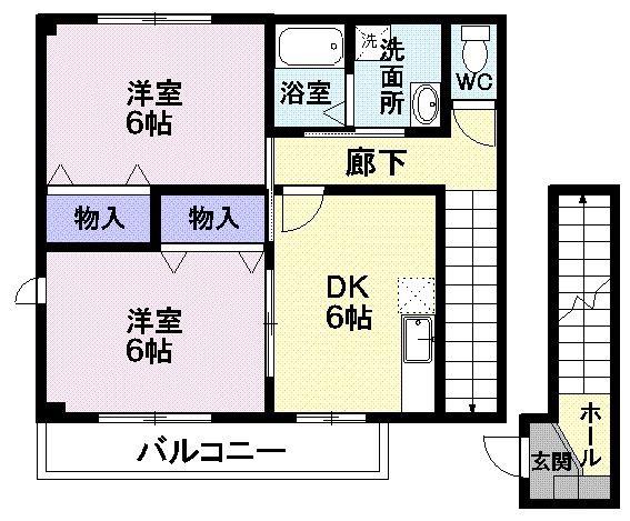 メゾンプロムナードA(2DK/2階)の間取り写真