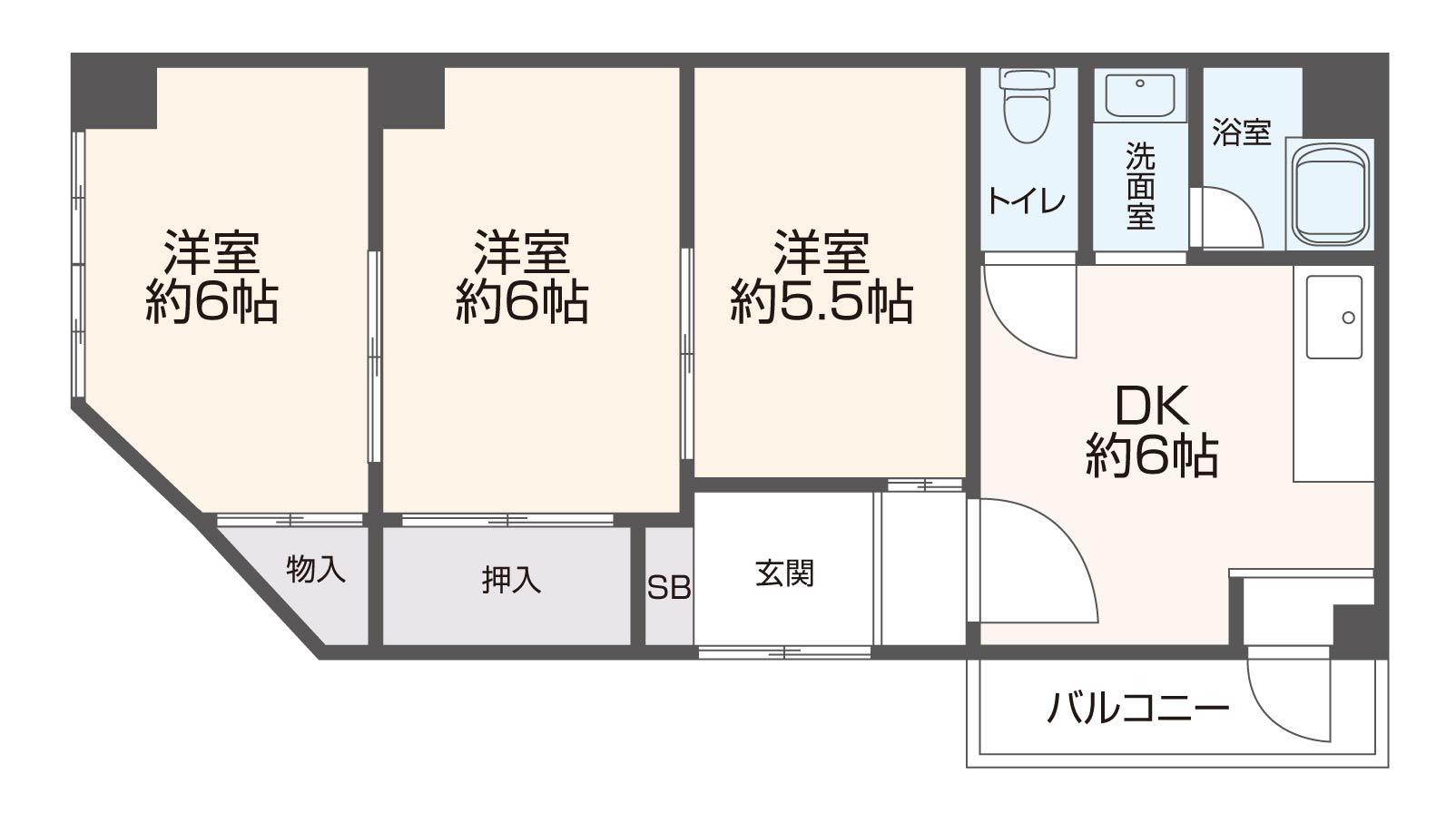 トリム東大阪(3DK/1階)の間取り写真