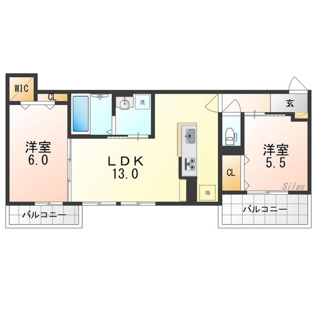 エスポアレジデンス(2LDK/2階)の間取り写真