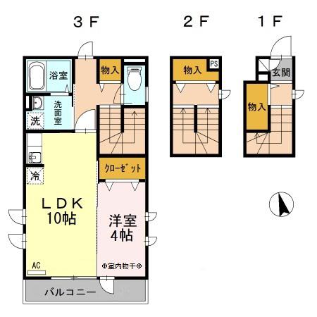 サンスマイル大和田イースト(1LDK/3階)の間取り写真