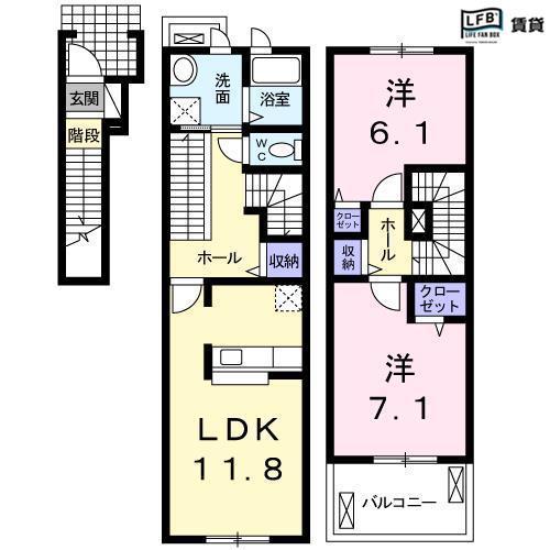 ファミールケイF(2LDK/2階)の間取り写真