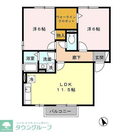 クレストコートA・B(2LDK/2階)の間取り写真