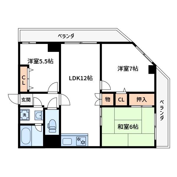 大陽ビル(3LDK/6階)の間取り写真