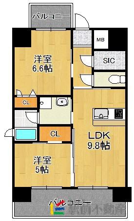アルファシオ ディ クレイヴ(2LDK/6階)の間取り写真