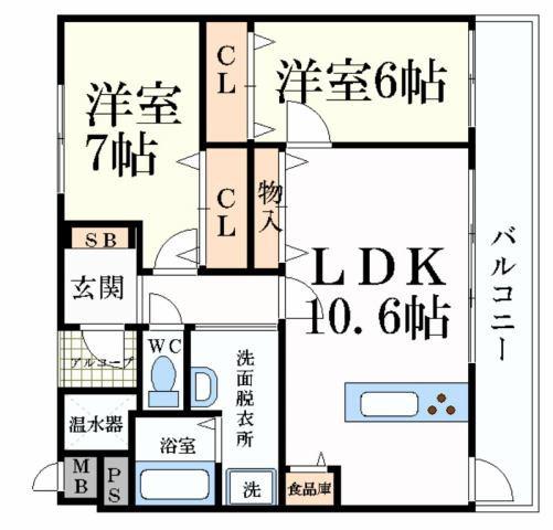 ビューティフルライフ(2LDK/5階)の間取り写真